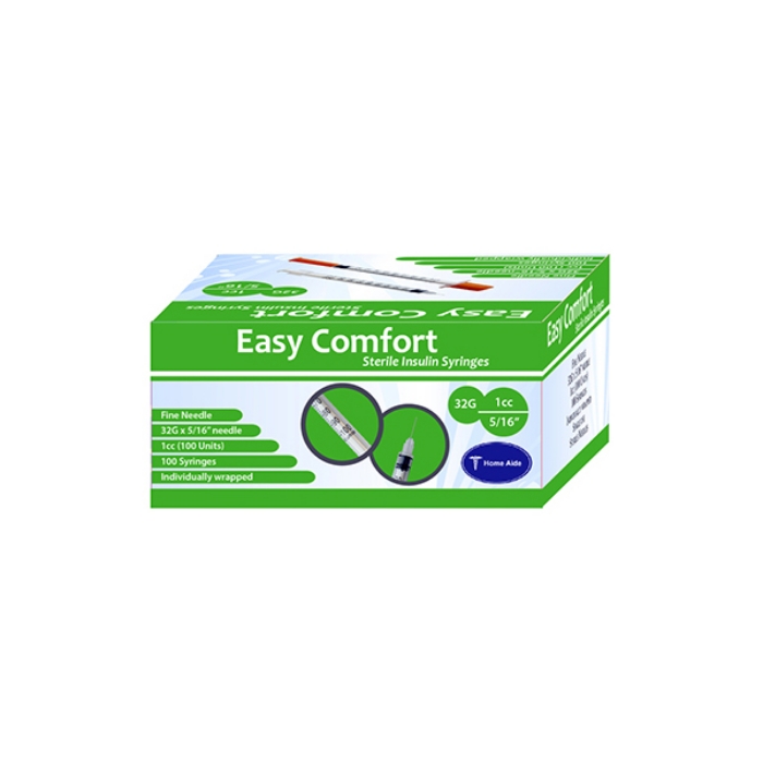 Easy Comfort Insulin Syringes - 32G 1cc 5/16" - Box of 100