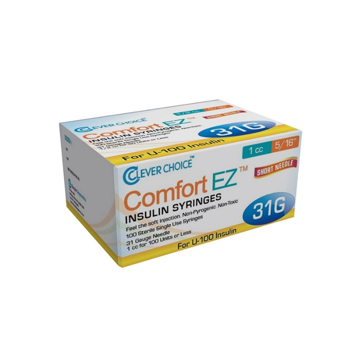 Clever Choice Comfort EZ Insulin Syringes - 31G 1cc 5/16" - Box of 100