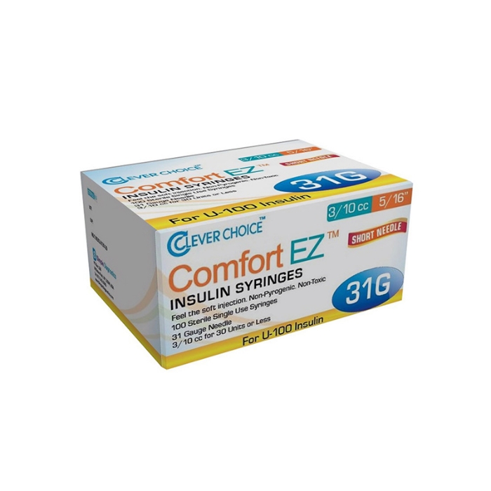 Clever Choice Comfort EZ Insulin Syringes - 31G 3/10cc 5/16" - Box of 100 