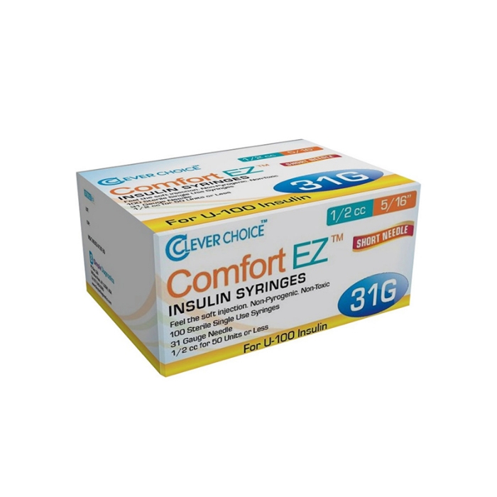 Clever Choice Comfort EZ Insulin Syringes - 31G 1/2cc 5/16" - Box of 100