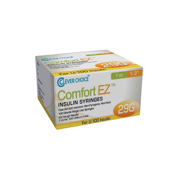 Clever Choice Comfort EZ Insulin Syringes - 29G 1cc 1/2" - Box of 100