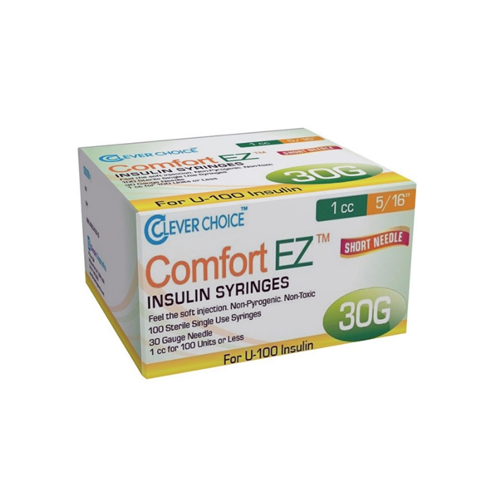 Clever Choice Comfort EZ Insulin Syringes - 30G 1cc 5/16" - Box of 100