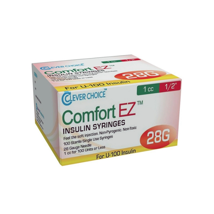Clever Choice Comfort EZ Insulin Syringes - 28G 1cc 1/2" - Box of 100